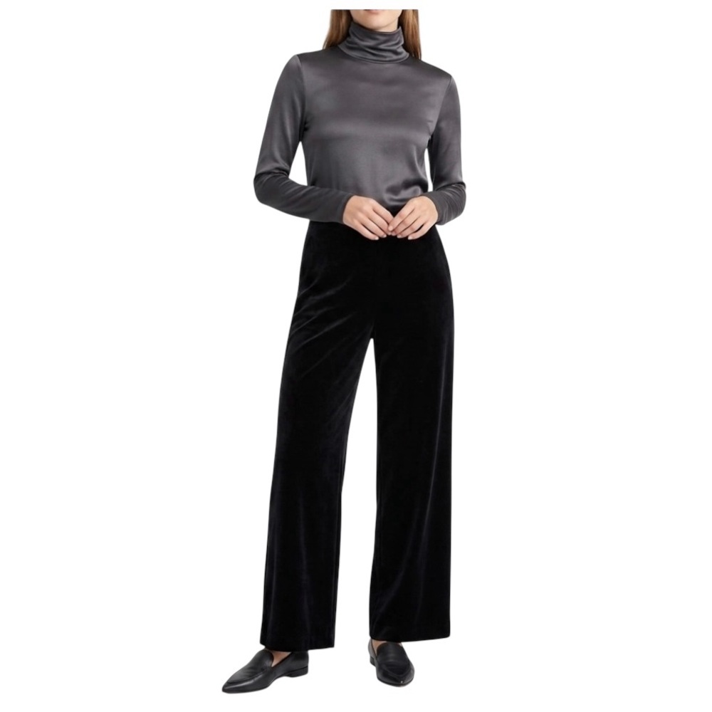 Dress Barn Velvet Pant Sz 12 Black Elastic Waist Quiet Luxury Classic Preppy NWT